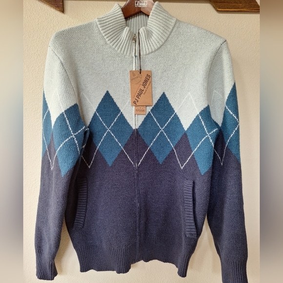 NWT PJ Paul Jones Mens Argyle 1/4 Zip Sweater. Size S - Picture 1 of 7
